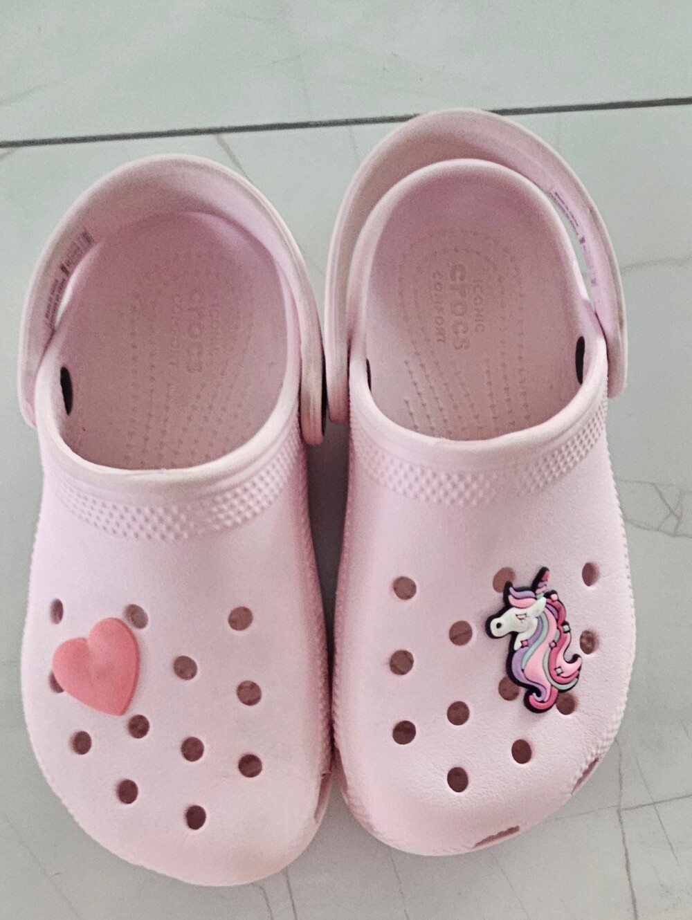 Kids Pink Slip-On Clog Shoes with Unicorn Charm Size C12
